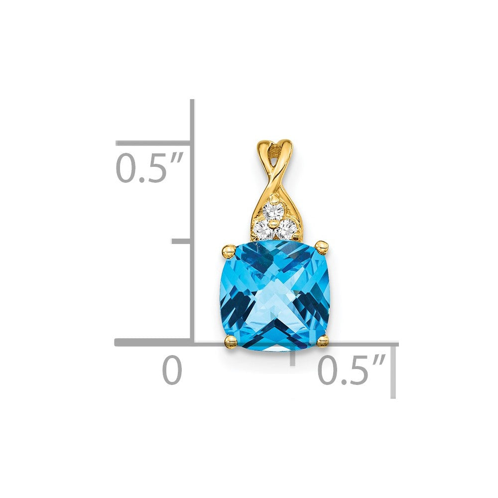 14K Gelbgold Anhänger mit Schachbrettschliff-Blautopas und echten Diamanten
