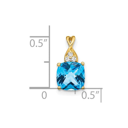 14K Gelbgold Anhänger mit Schachbrettschliff-Blautopas und echten Diamanten