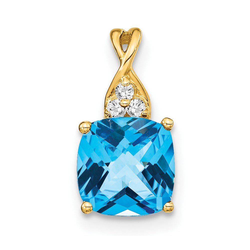 14K Gelbgold Anhänger mit Schachbrettschliff-Blautopas und echten Diamanten