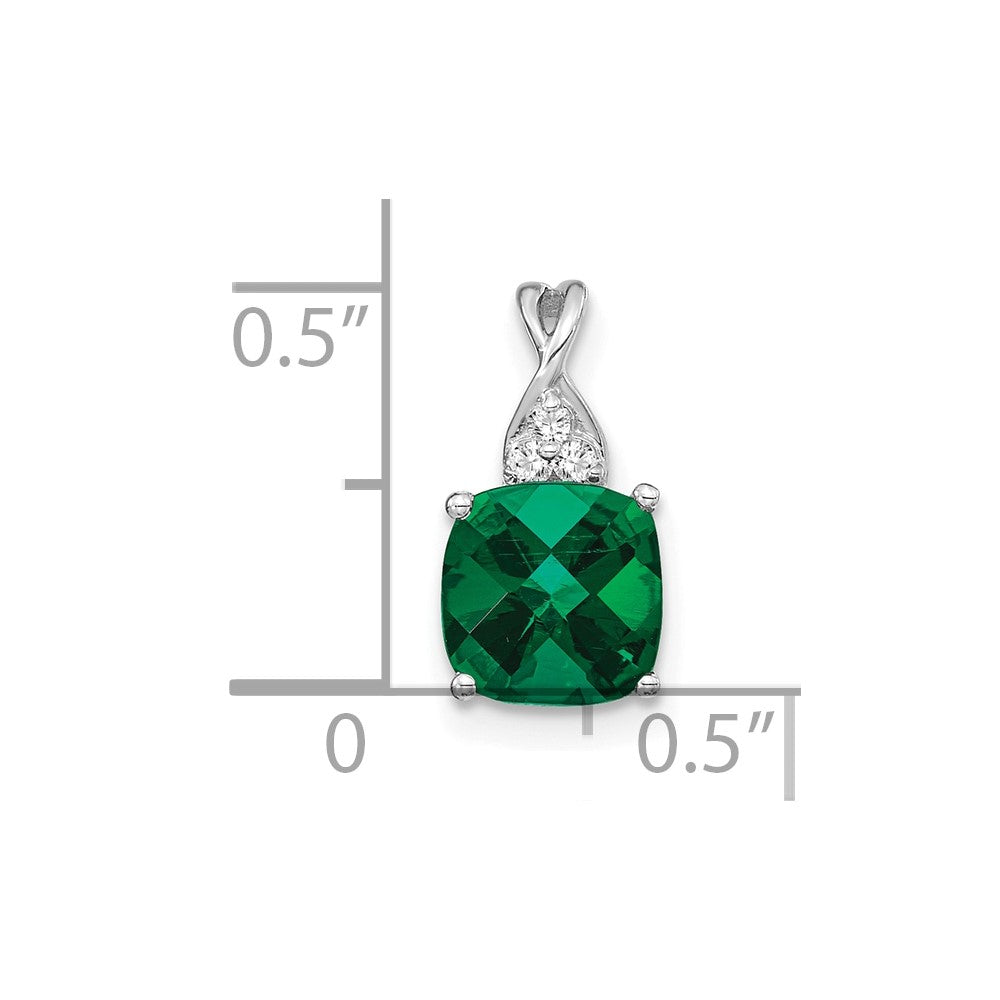 14K Weißgold Schachbrett Erzeugt Smaragd und Diamant Anhänger