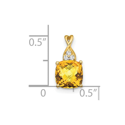 14K Gelbgold Anhänger mit Citrin im Schachbrettschliff und echten Diamanten