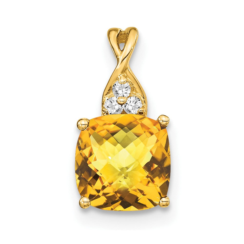 14K Gelbgold Anhänger mit Citrin im Schachbrettschliff und echten Diamanten