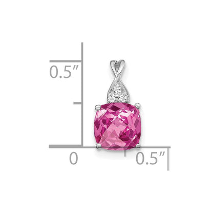 14K Weißgold Schachbrett Erzeugt Rosa Saphir und Diamant Anhänger