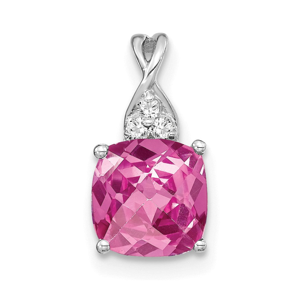 14K Weißgold Schachbrett Erzeugt Rosa Saphir und Diamant Anhänger