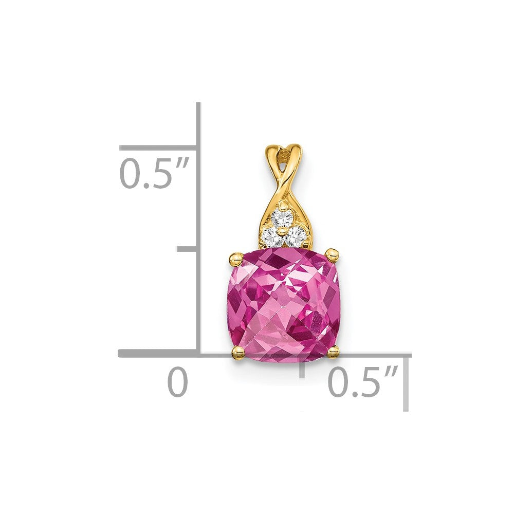 14K Gelbgold Anhänger mit Schachbrettschliff, gezüchtetem Rosa Saphir und echtem Diamant