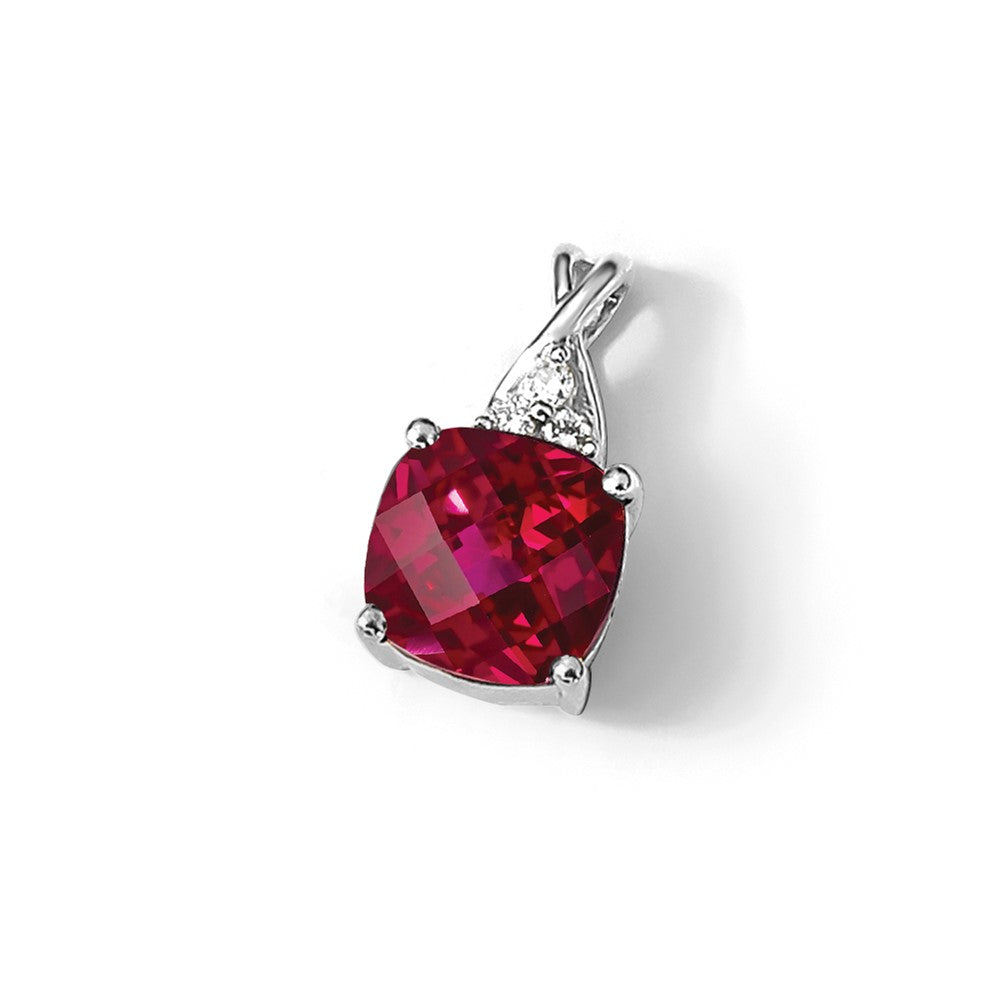 14K Weißgold Schachbrett Erzeugt Rubin und Diamant Anhänger