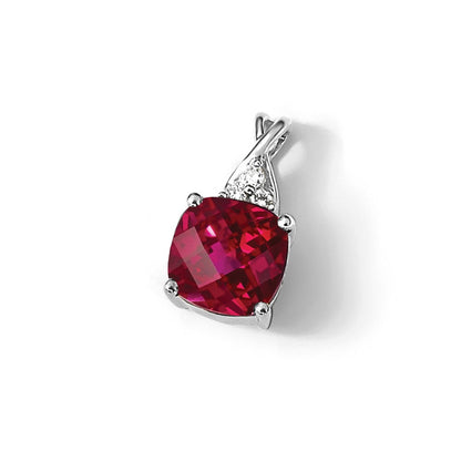 14K Weißgold Schachbrett Erzeugt Rubin und Diamant Anhänger