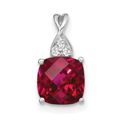 14K Weißgold Schachbrett Erzeugt Rubin und Diamant Anhänger