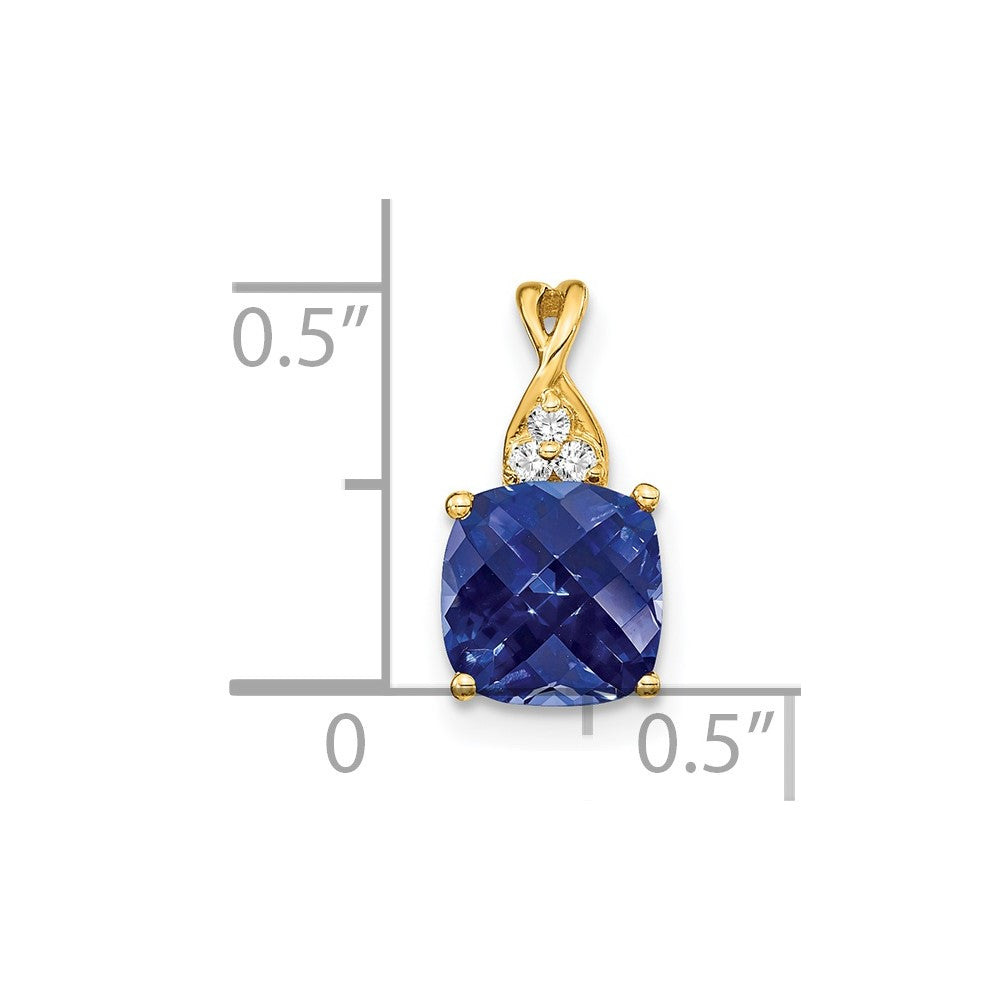 14K Gelbgold Anhänger mit schachbrettförmig geschliffenem synthetischem Saphir und echten Diamanten