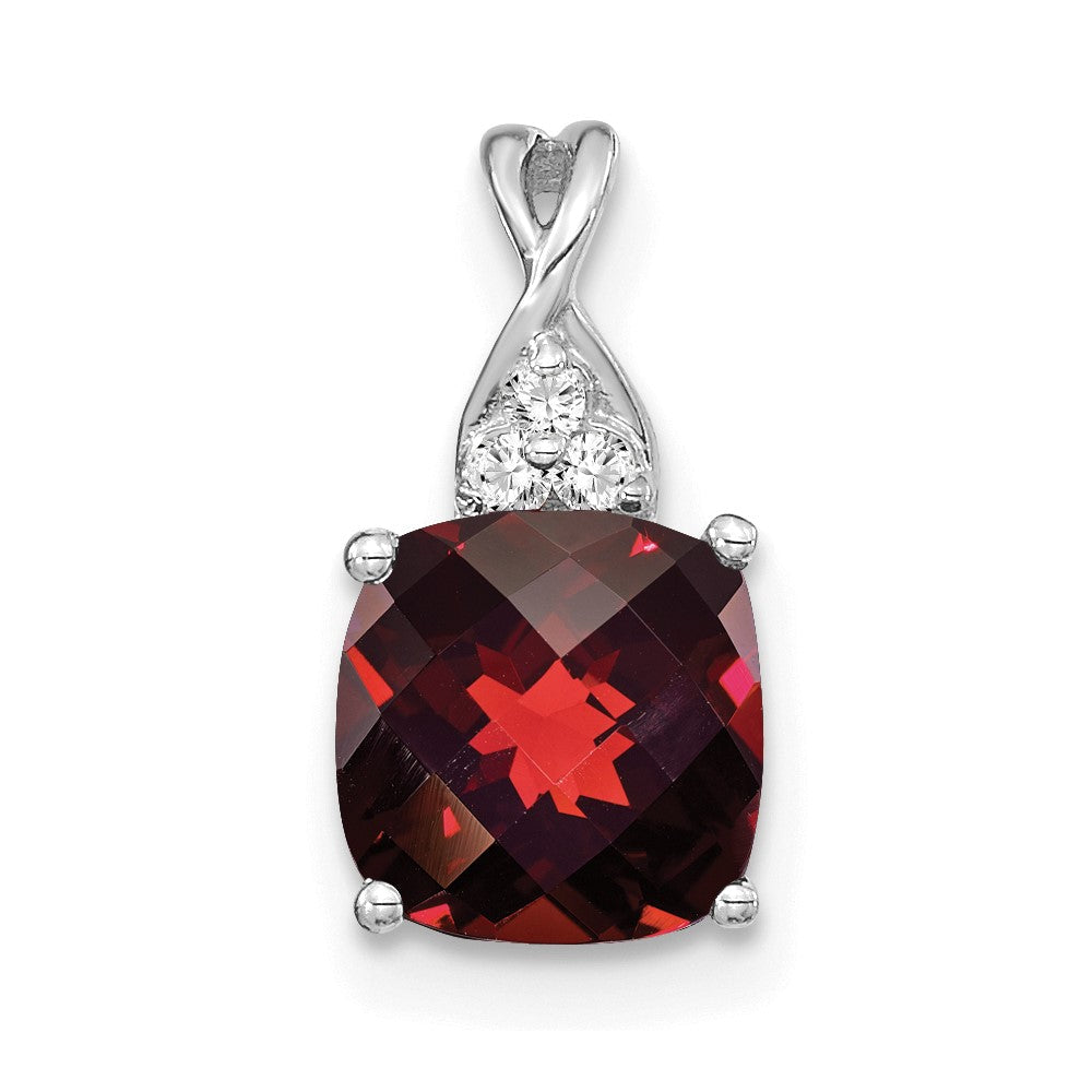 14K Weißgold Schachbrett Granat und Diamant Anhänger