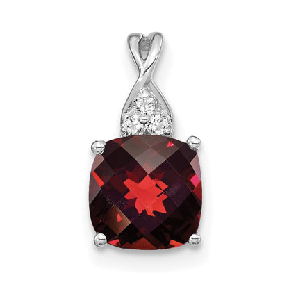 14K Weißgold Schachbrett Granat und Diamant Anhänger