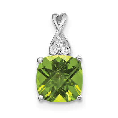 14K Weißgold Schachbrett Peridot und Diamant Anhänger