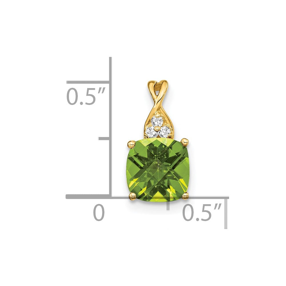 14K Gelbgold Anhänger mit Peridot im Schachbrettschliff und echten Diamanten