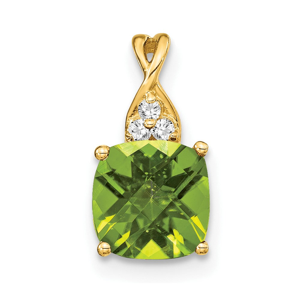 14K Gelbgold Anhänger mit Peridot im Schachbrettschliff und echten Diamanten