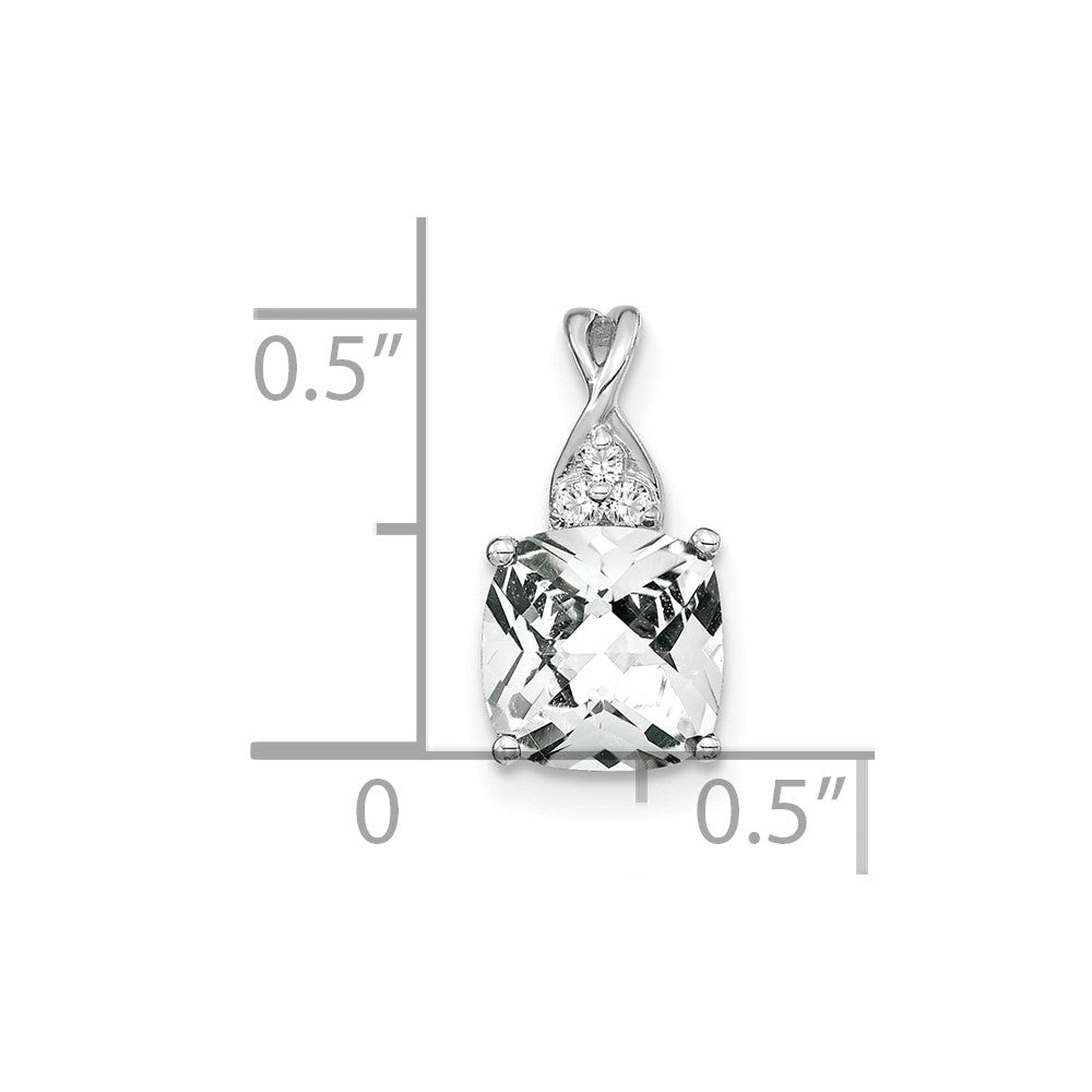 14K Weißgold Schachbrett Weiß Topas und Diamant Anhänger