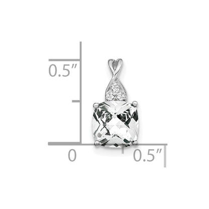 14K Weißgold Schachbrett Weiß Topas und Diamant Anhänger