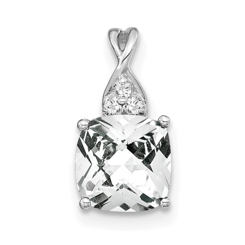 14K Weißgold Schachbrett Weiß Topas und Diamant Anhänger