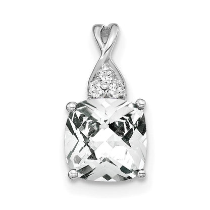 14K Weißgold Schachbrett Weiß Topas und Diamant Anhänger