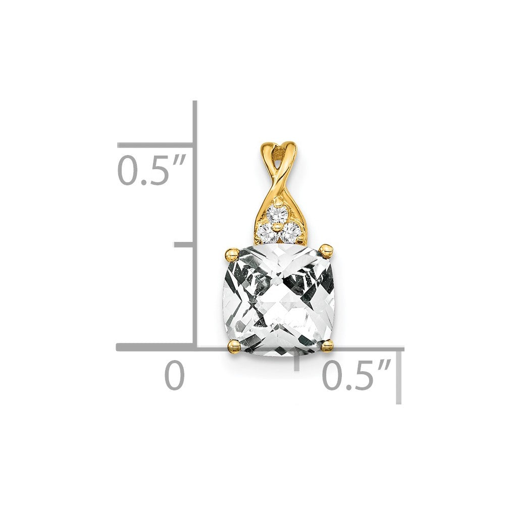 14K Gelbgold Anhänger mit Karomuster-Schliff, Weißem Topas und echten Diamanten