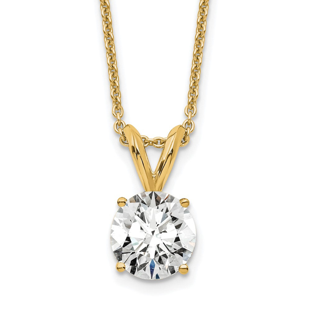 14K Gelbgold 0,75 ct. im Labor gezüchteter Diamant VS+ F+ Rund Vierzacken 18 Zoll Solitär-Anhänger-Halskette