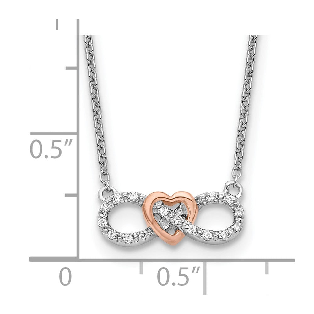 14K Bicolor Weiß und Roségold 1/15 Ct. Im Labor Gezüchtet Diamant Vs/si+ G+ 18 Zoll Unendlichkeit Herz Halskette