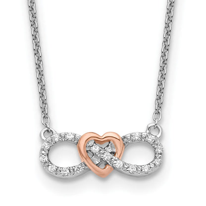 14K Bicolor Weiß und Roségold 1/15 Ct. Im Labor Gezüchtet Diamant Vs/si+ G+ 18 Zoll Unendlichkeit Herz Halskette