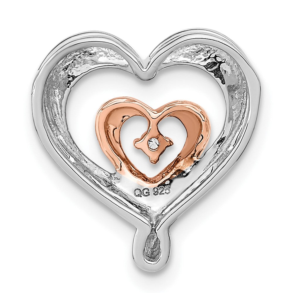 14K Bicolor Gold Weiß & Rose Herz Echt Diamant Kette Anhänger
