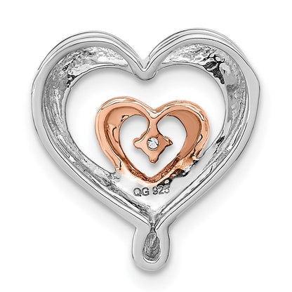 14K Bicolor Gold Weiß & Rose Herz Echt Diamant Kette Anhänger