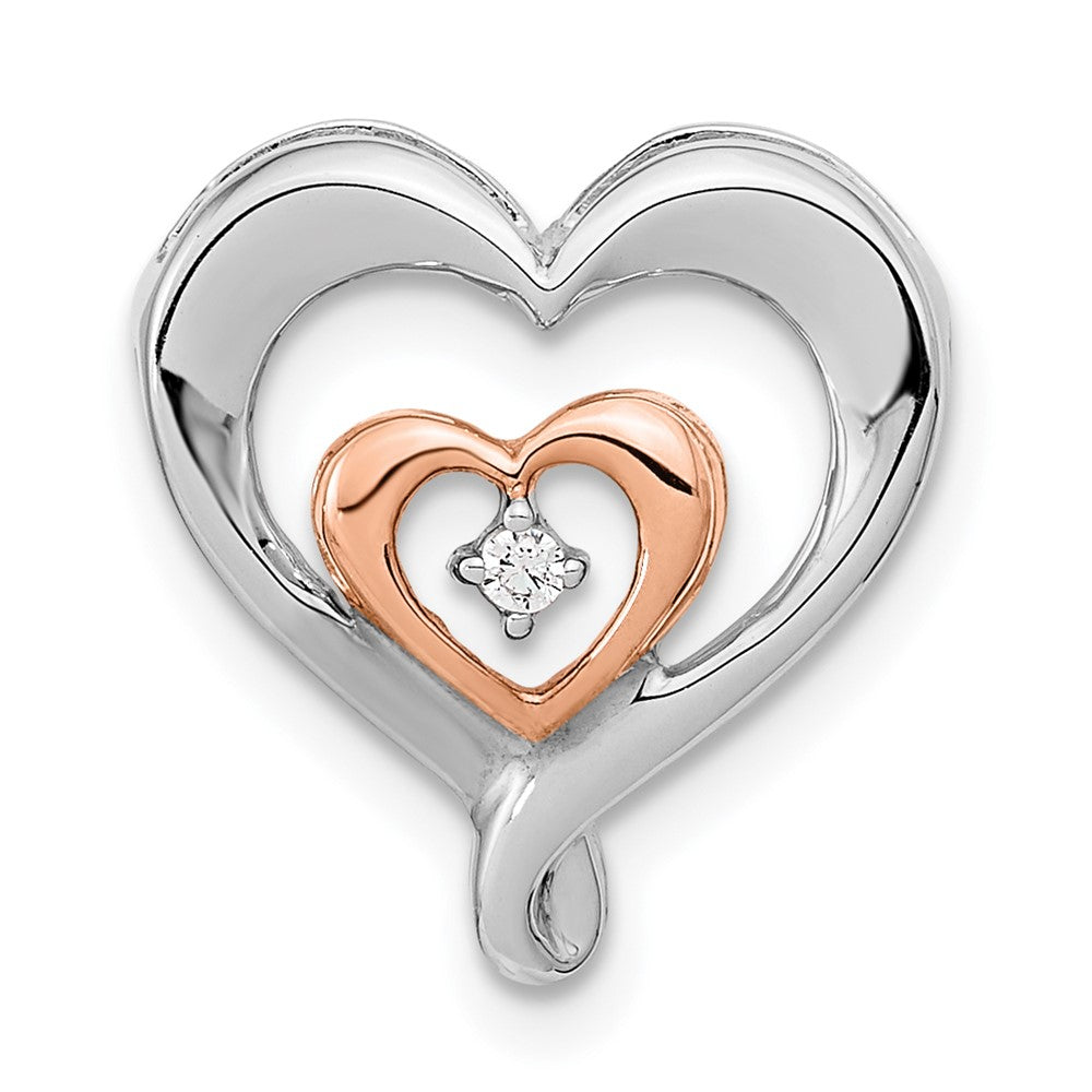 14K Bicolor Gold Weiß & Rose Herz Echt Diamant Kette Anhänger