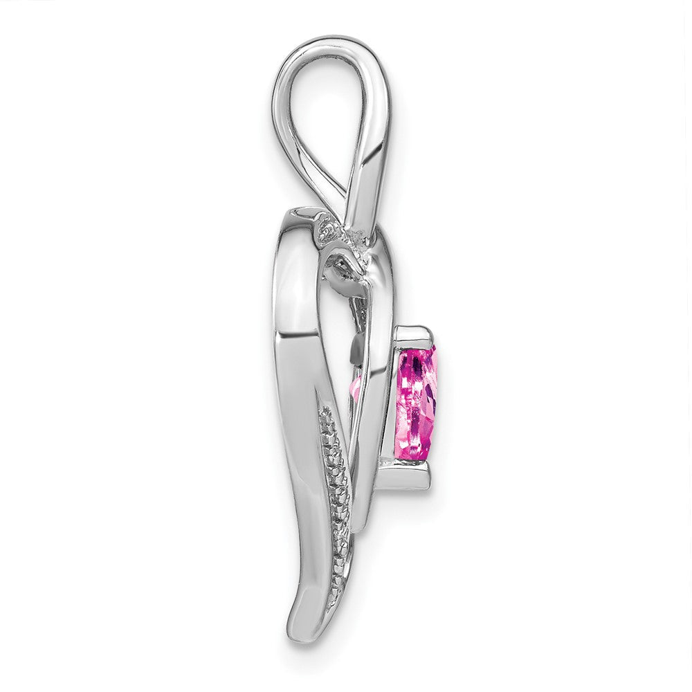 Sterling-Silber-Anhänger mit synthetischem Rosa-Saphir und echtem Diamant