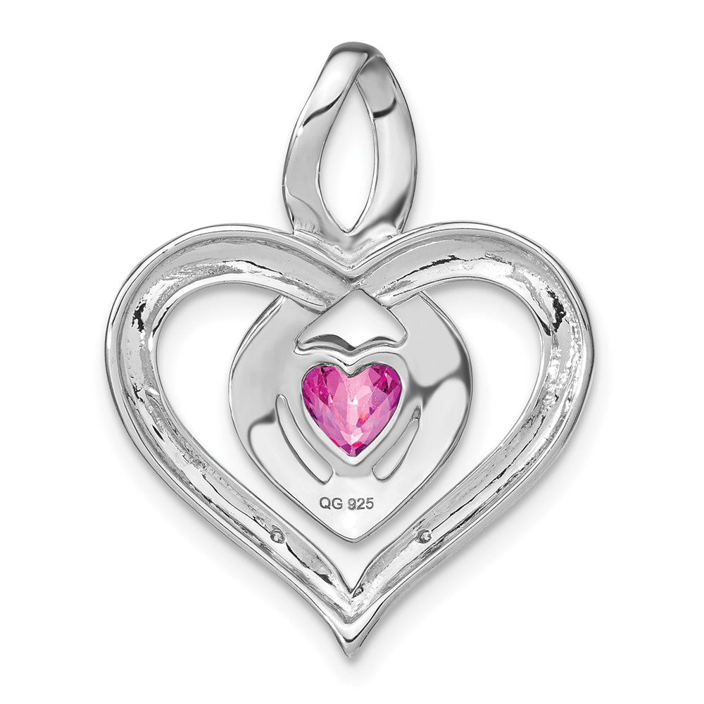 Sterling-Silber-Anhänger mit synthetischem Rosa-Saphir und echtem Diamant