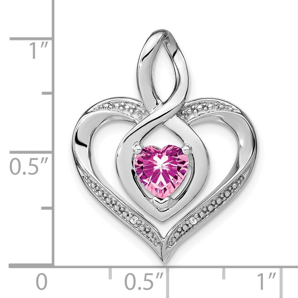 Sterling-Silber-Anhänger mit synthetischem Rosa-Saphir und echtem Diamant