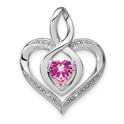 Sterling-Silber-Anhänger mit synthetischem Rosa-Saphir und echtem Diamant