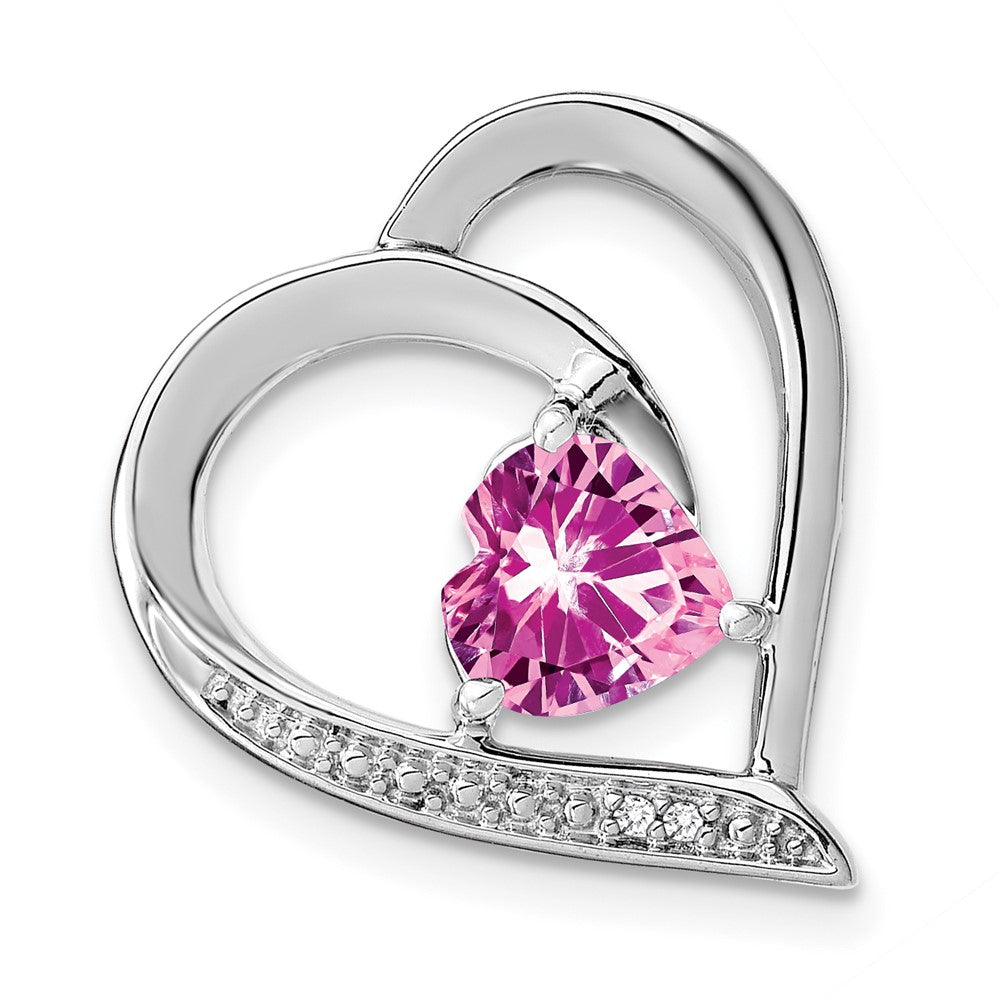 Sterling Silber Anhänger mit synthetischem Rosa Saphir und echtem Diamant