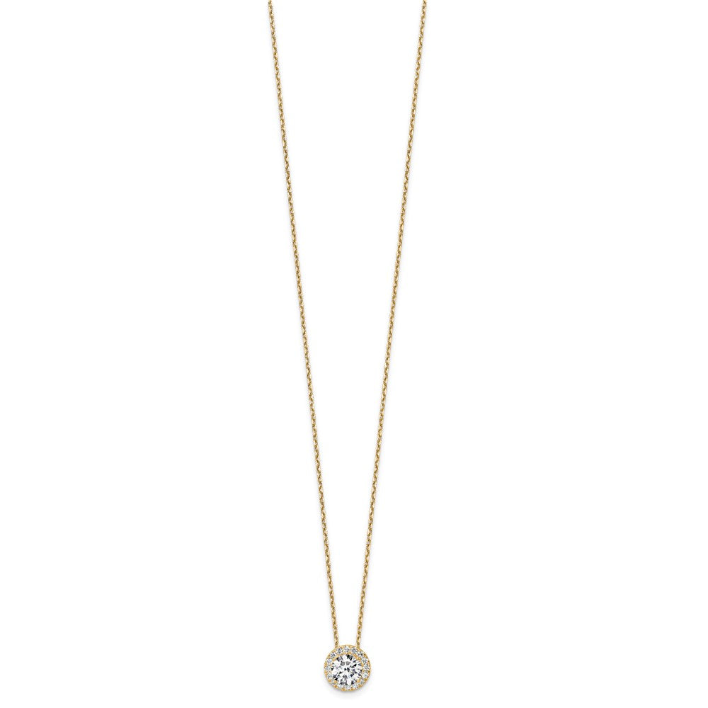 14 K Gelbgold 2,5 ct. zertifizierter, im Labor gezüchteter Diamant-Halo-Anhänger-Halskette VS/SI+ G+ 45 cm