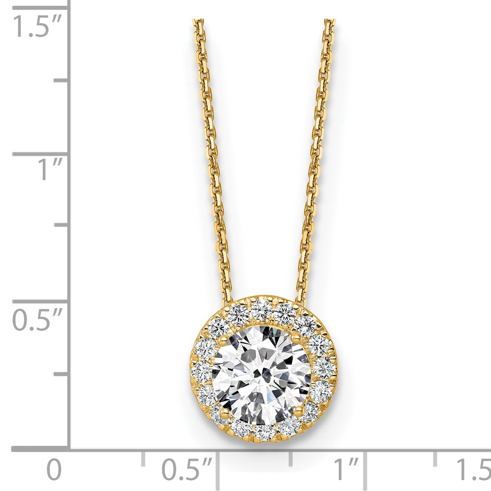 14 K Gelbgold 2,5 ct. zertifizierter, im Labor gezüchteter Diamant-Halo-Anhänger-Halskette VS/SI+ G+ 45 cm