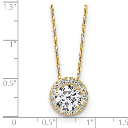 14 K Gelbgold 2,5 ct. zertifizierter, im Labor gezüchteter Diamant-Halo-Anhänger-Halskette VS/SI+ G+ 45 cm
