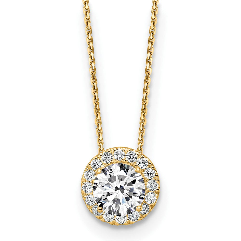 14 K Gelbgold 2,5 ct. zertifizierter, im Labor gezüchteter Diamant-Halo-Anhänger-Halskette VS/SI+ G+ 45 cm