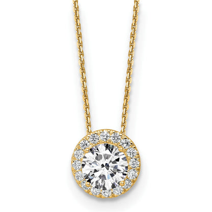 14 K Gelbgold 2,5 ct. zertifizierter, im Labor gezüchteter Diamant-Halo-Anhänger-Halskette VS/SI+ G+ 45 cm