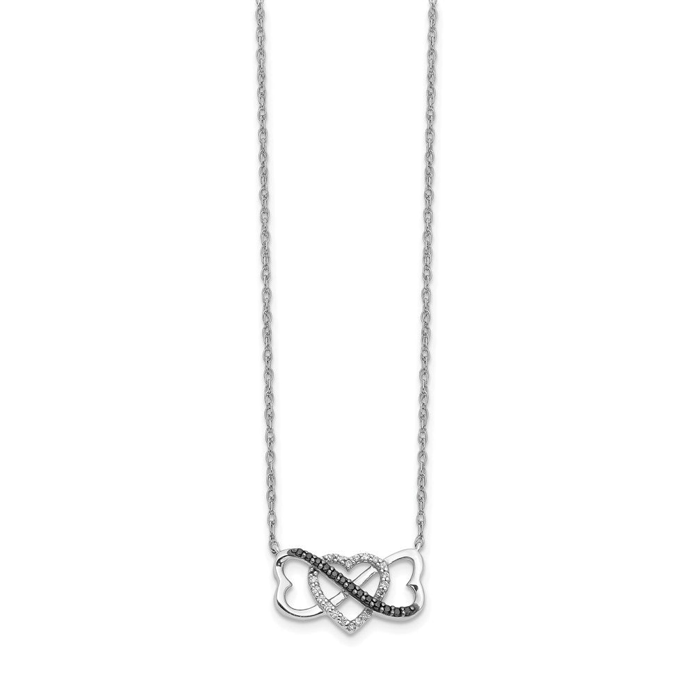 14K Weißgold mit schwarzen und weißen echten Diamanten Dreifach-Herz-Anhänger