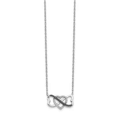 14K Weißgold mit schwarzen und weißen echten Diamanten Dreifach-Herz-Anhänger