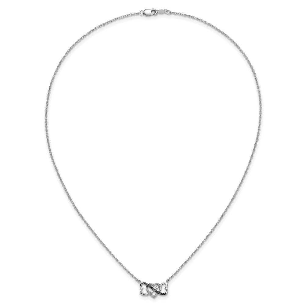 14K Weißgold mit schwarzen und weißen echten Diamanten Dreifach-Herz-Anhänger