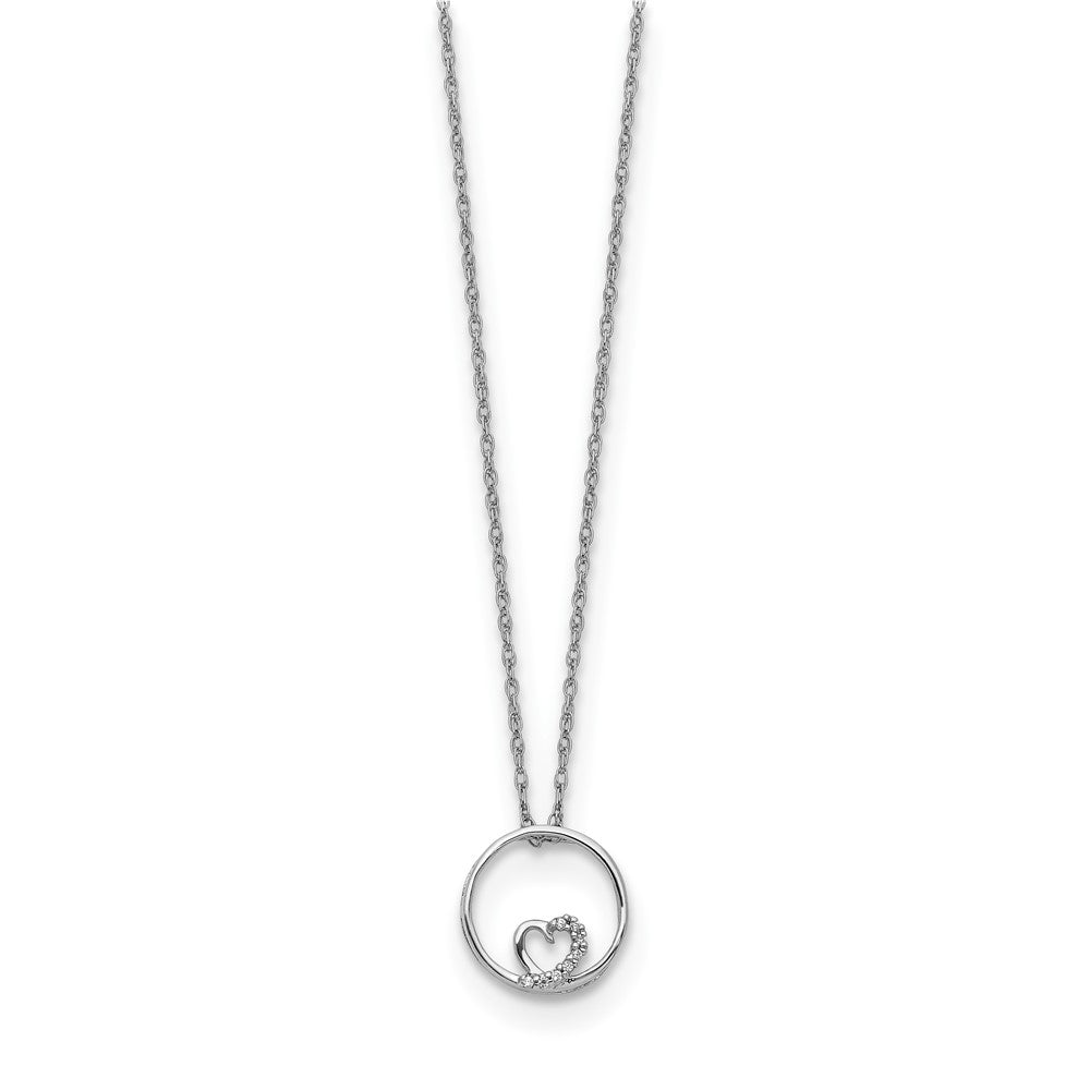 14K Weißgold Kreis und Herz 18 Zoll Halskette