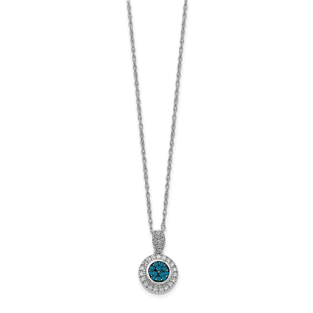 14 Karat Weißgold mit blauen und weißen echten Diamanten Kreis-Anhänger