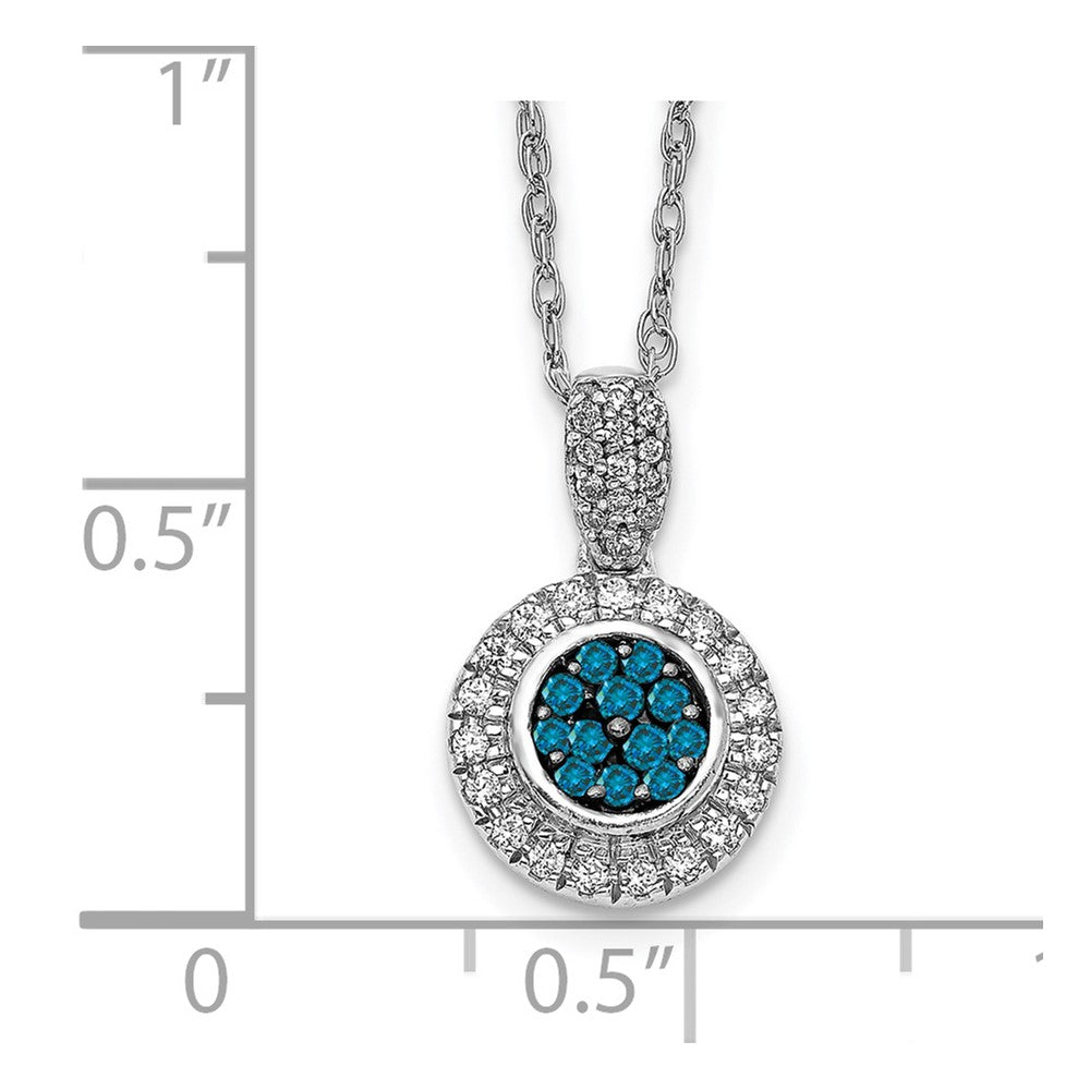 14 Karat Weißgold mit blauen und weißen echten Diamanten Kreis-Anhänger