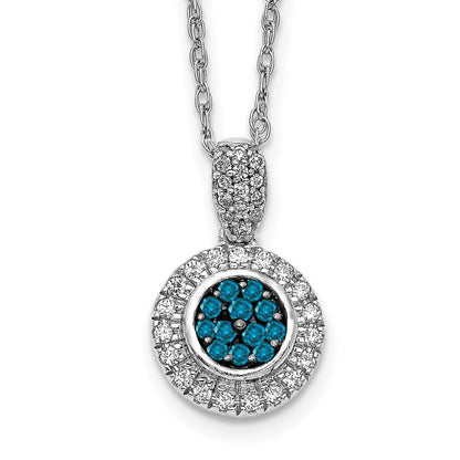 14 Karat Weißgold mit blauen und weißen echten Diamanten Kreis-Anhänger
