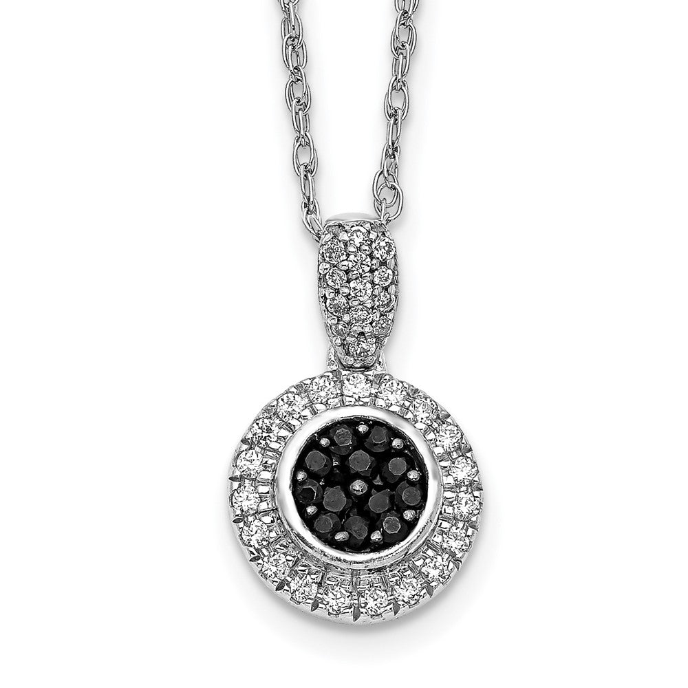 14K Weißgold Kreis-Anhänger mit schwarzen und weißen echten Diamanten
