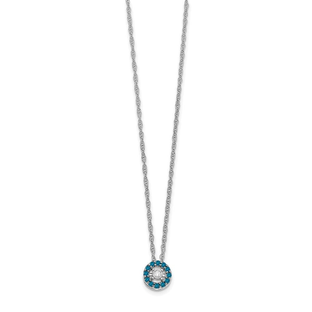 14K Weißgold Blau und Weiß Echt Diamant Heiligenschein 18 In. Halskette