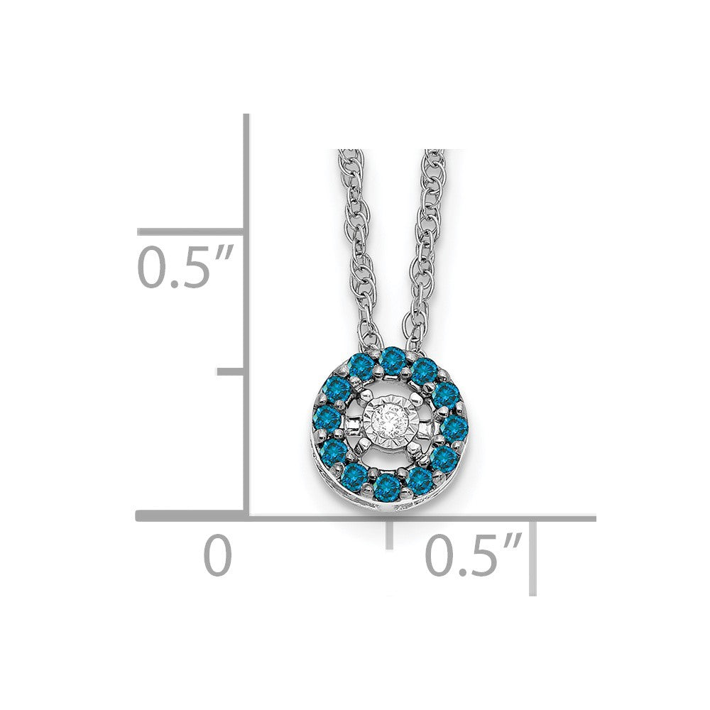 14K Weißgold Blau und Weiß Echt Diamant Heiligenschein 18 In. Halskette