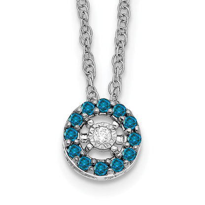 14K Weißgold Blau und Weiß Echt Diamant Heiligenschein 18 In. Halskette